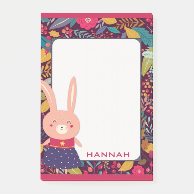 Cute Blommigt Bunny Rabbit Post-it Block (Framsida)