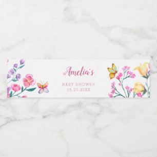 Cute Blommigt Butterfly Garden Baby Shower Vattenflaskor Etikett