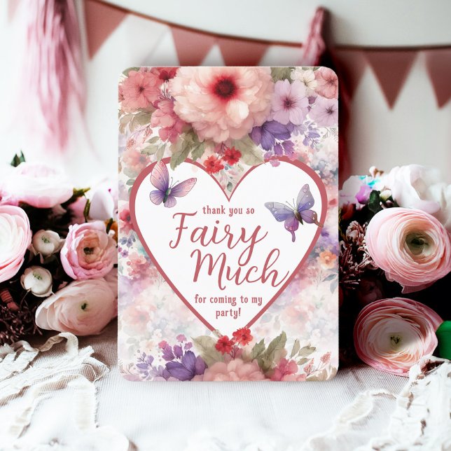 Cute Blommigt Butterfly Garden Fairy First Birday Tack Kort (Fairycore Themed Floral Garden Birthday Thank You Cards)