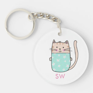 Cute Blommigt Cat Initialer Monogram