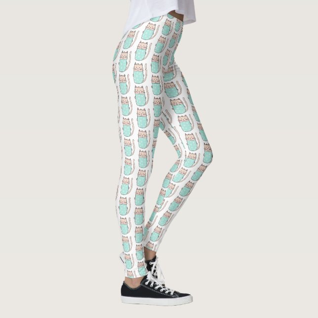 Cute Blommigt Cat Mönster Leggings (Höger)