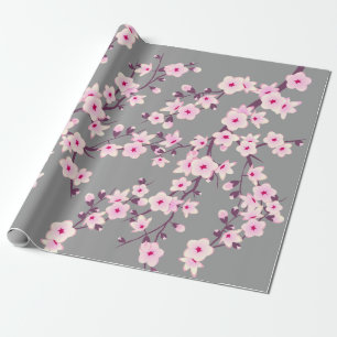 Cute Blommigt Cherry Blommars Rosa Grått Presentpapper