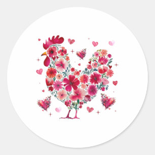Cute Blommigt Chicken Älskare Hearts Valentines da Runt Klistermärke