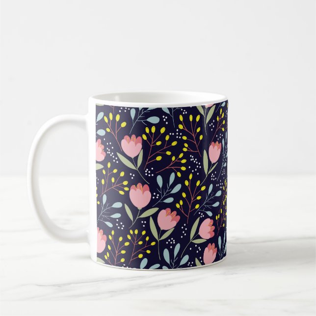 Cute Blommigt: Colorful Flowers Mönster. Kaffemugg (Vänster)