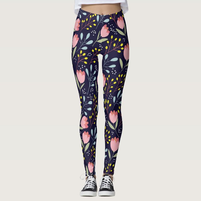Cute Blommigt: Colorful Flowers Mönster. Leggings (Framsida)
