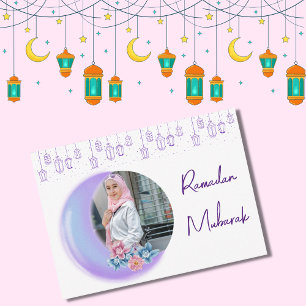 Cute Blommigt Crescent Islamic Ramadan Mubarak Pho Anteckningskort