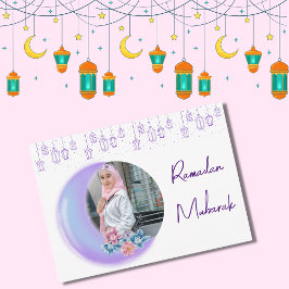 Cute Blommigt Crescent Islamic Ramadan Mubarak Pho Anteckningskort