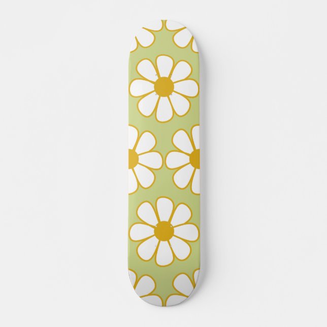 Cute Blommigt Daisy Mönster Grönt Mini Skateboard Bräda 18,5 Cm (Framsida)
