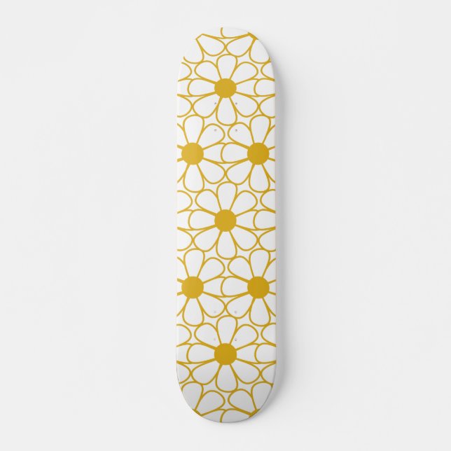 Cute Blommigt Daisy Mönster Mustard Guld och White Mini Skateboard Bräda 18,5 Cm (Framsida)