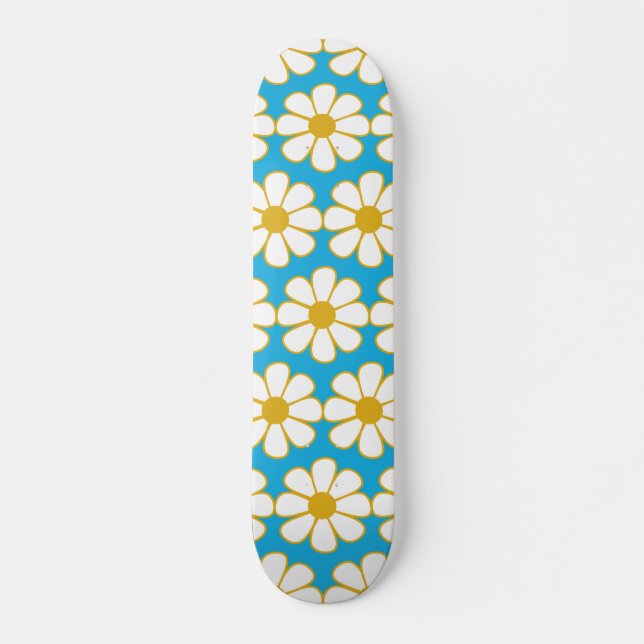 Cute Blommigt Daisy Mönster Mustard och Blue Mini Skateboard Bräda 18,5 Cm (Framsida)