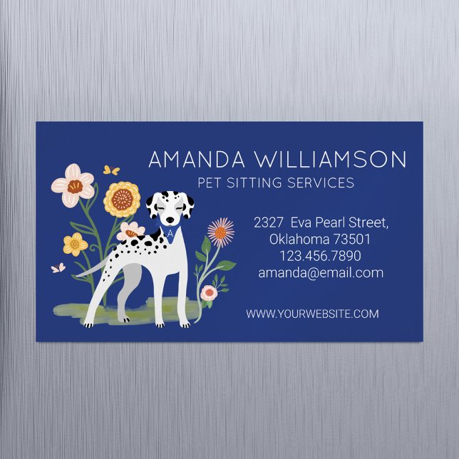 Cute Blommigt Dalmatian Hund Djuromsorg Services Magnetiska Visitkort (Cute Floral Dalmatian Dog Pet Care Services Business Card Magnet)