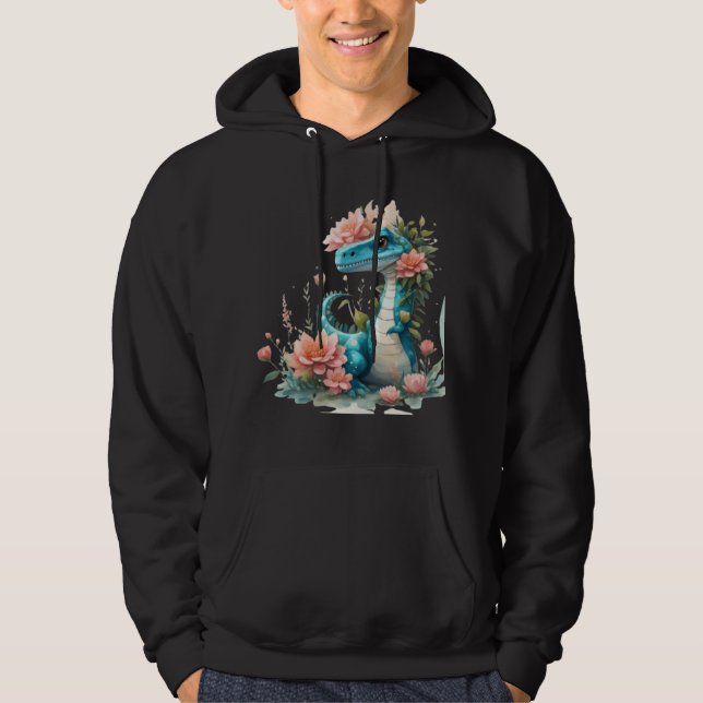 Cute Blommigt dinosaur Hoodie (Framsida)