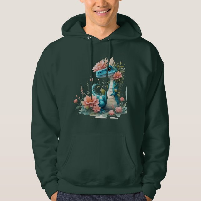 Cute Blommigt dinosaur Hoodie (Framsida)