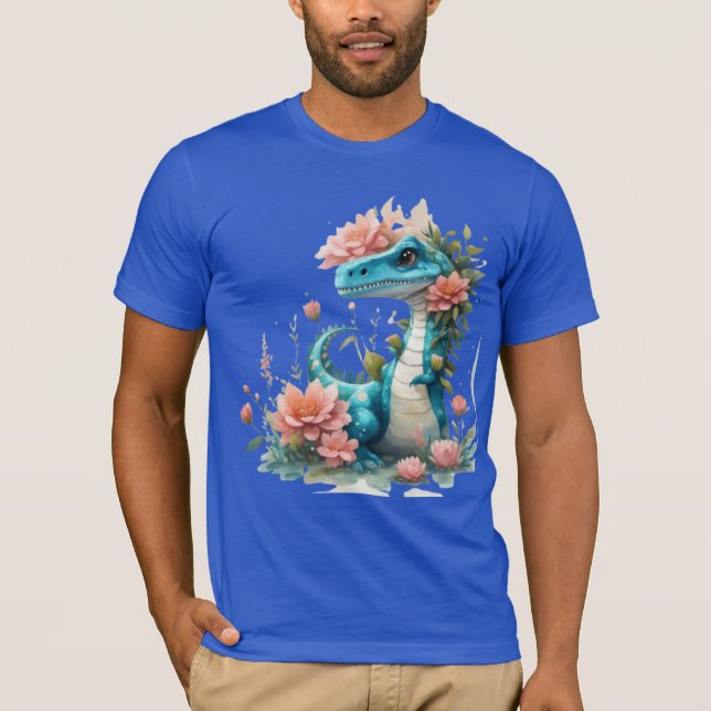 Cute Blommigt dinosaur T Shirt (Framsida)