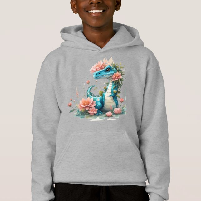 Cute Blommigt dinosaur T Shirt (Framsida)