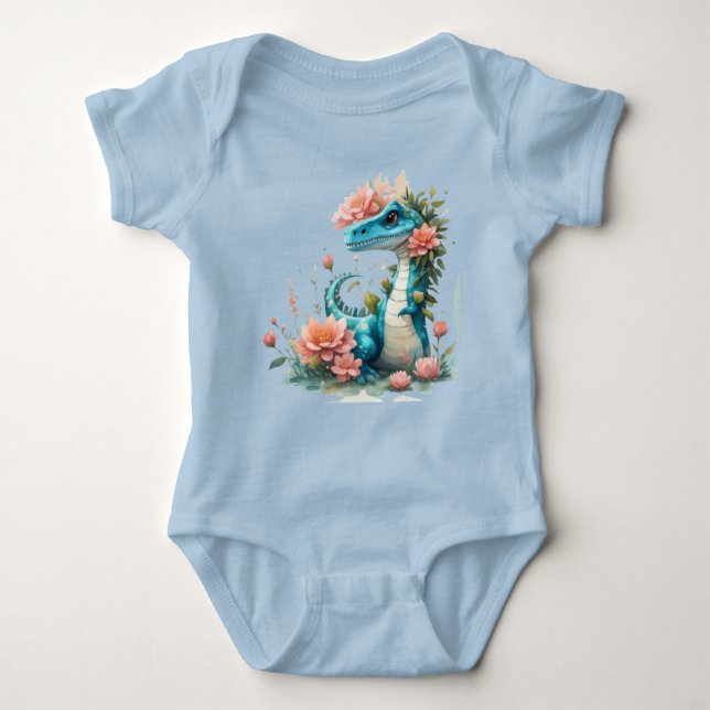 Cute Blommigt dinosaur T Shirt (Framsida)