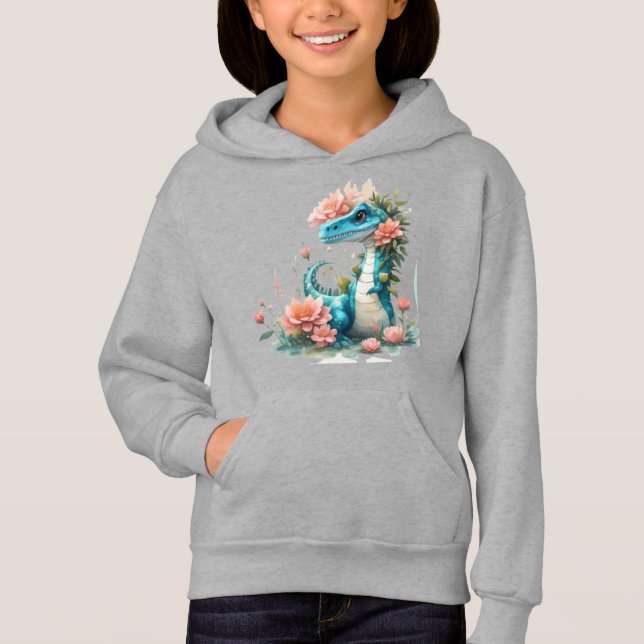 Cute Blommigt dinosaur T Shirt (Framsida)
