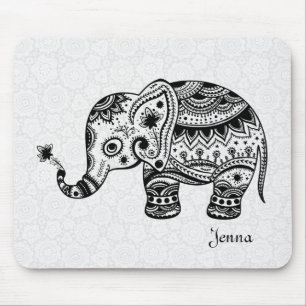 Cute Blommigt Elephant in Black Musmatta