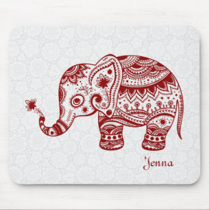 Cute Blommigt Elephant in Burgundy Red Musmatta