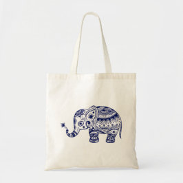Cute Blommigt Elephant in Navy Blue Tygkasse