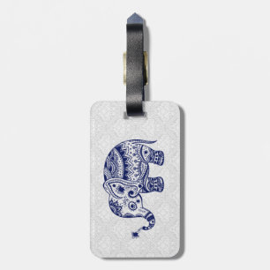 Cute Blommigt Elephant in Navy Blue & White Bagagebricka