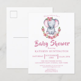 Cute Blommigt Elephant Rosa Baby Shower-inbjudan P Inbjudan Vykort