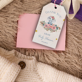 Cute Blommigt Elephant Tack Baby Shower Presentetikett