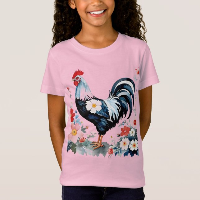 Cute Blommigt Farm Chicken T Shirt (Framsida)