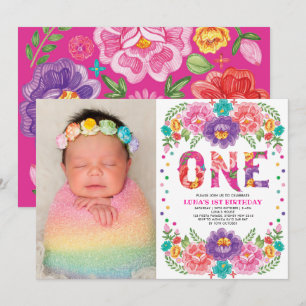 Cute Blommigt Fiesta Nacho i genomsnitt 1:a födels Inbjudningar