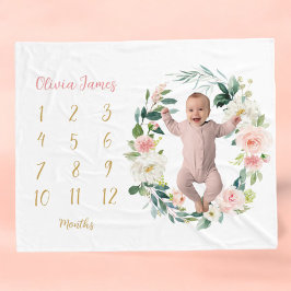 Cute Blommigt Flicka milstolpe Månadsvis Baby Fleecefilt