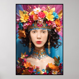 Cute blommigt-flicka och ansikte i hål-foto poster