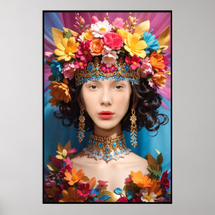 Cute blommigt-flicka och ansikte i hål-foto poster