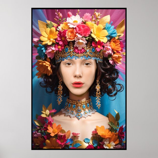 Cute blommigt-flicka och ansikte i hål-foto poster (Framsidan)