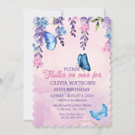 Cute Blommigt fluter över Butterflies Birthday Inbjudningar