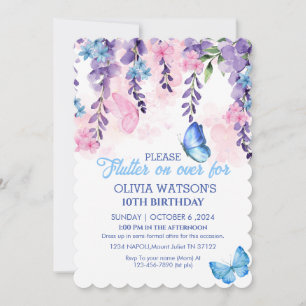 Cute Blommigt fluter över Butterflies Birthday Inbjudningar