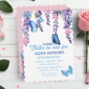 Cute Blommigt fluter över Butterflies Birthday Inbjudningar