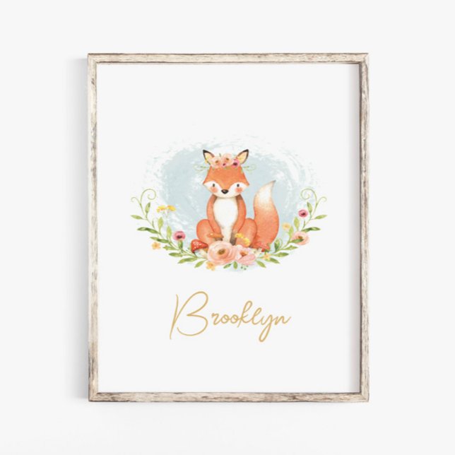 Cute Blommigt Fox Animaliska muskelkonst i Namn Poster (Skapare uppladdad)