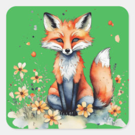 Cute blommigt fox fyrkantigt klistermärke