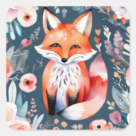 Cute blommigt fox fyrkantigt klistermärke