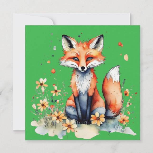 Cute blommigt fox inbjudningar (Framsida)