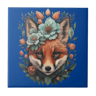 Cute blommigt fox kakelplatta