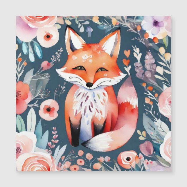 Cute blommigt fox magnetisk inbjudningskort (Framsida)
