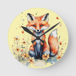 Cute blommigt fox rund klocka