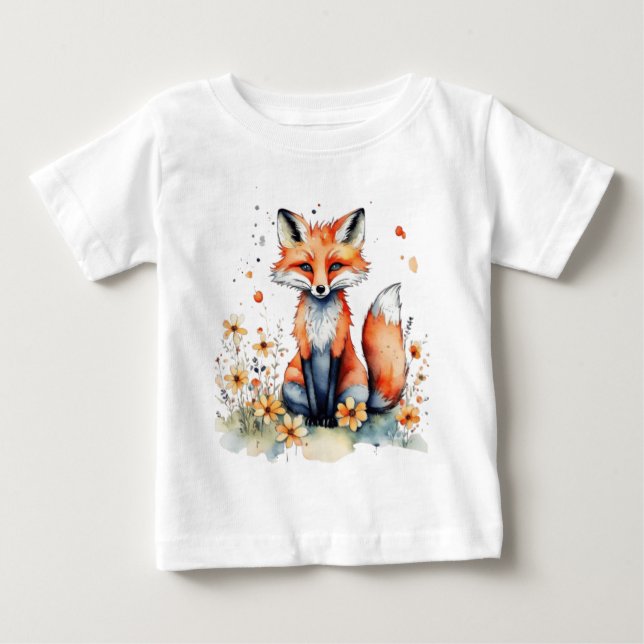 Cute blommigt fox t shirt (Framsida)