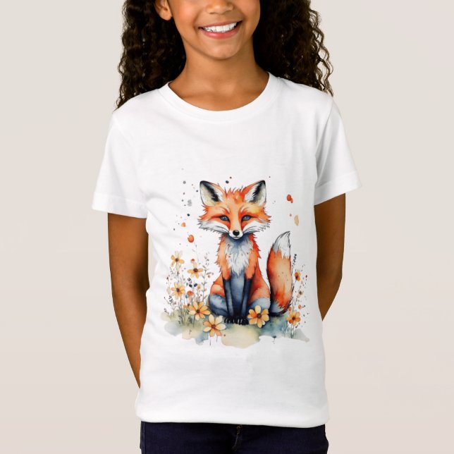 Cute blommigt fox t shirt (Framsida)