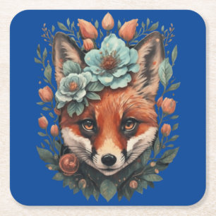 Cute blommigt fox underlägg papper kvadrat