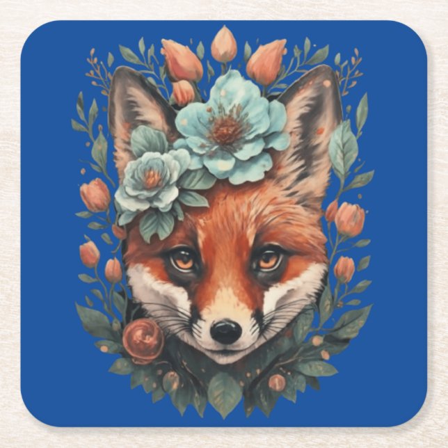 Cute blommigt fox underlägg papper kvadrat (Framsidan)