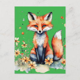 Cute blommigt fox vykort