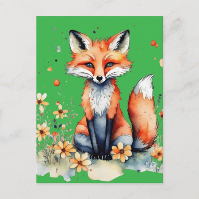Cute blommigt fox vykort (Framsida)