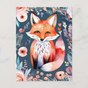 Cute blommigt fox vykort